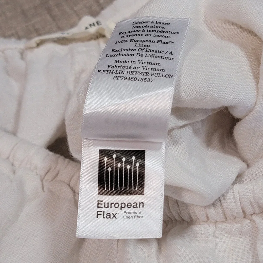 Everlane XL White European Flax Linen Drawstring Pull On Wide Leg Pants Pockets